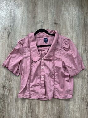 GAP Puff Sleeve Lace Collard Button-Front Blouse 100% Cotton